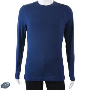 Lululemon Surge Warm Long Sleeve Shirt Blue Stripe Thumbholes Reflective Trim M